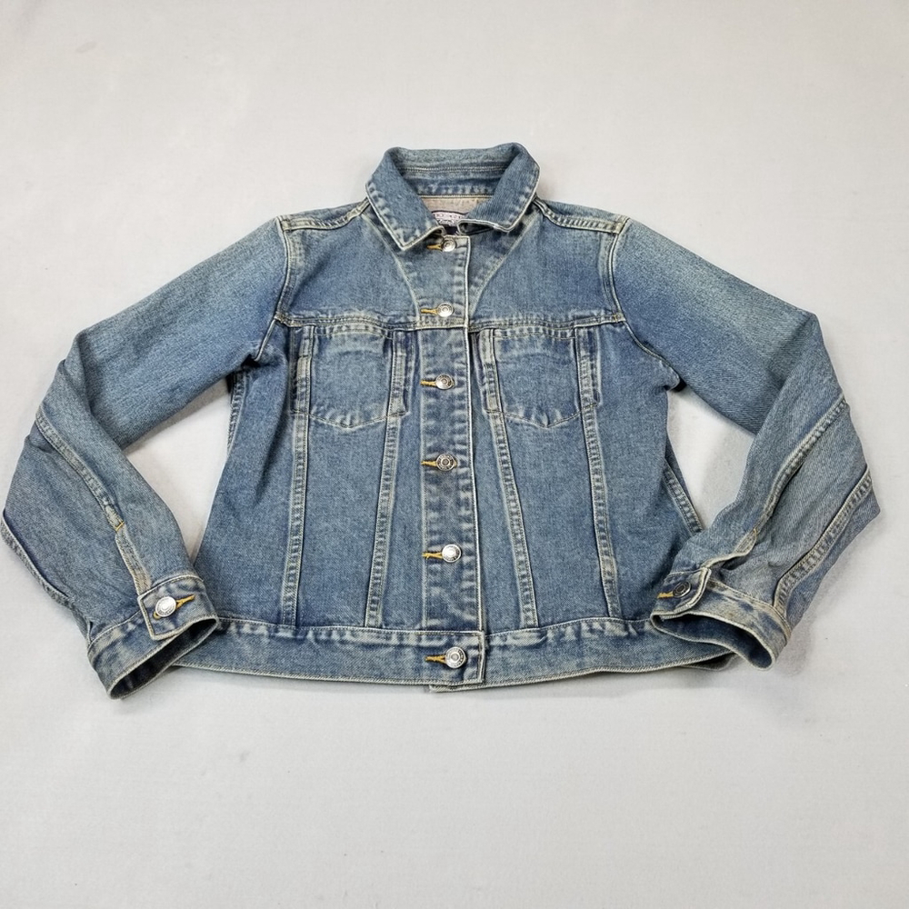 Old School Denim Jean Jacket Womens Size Small Blue Cotton 90s 80s Style
